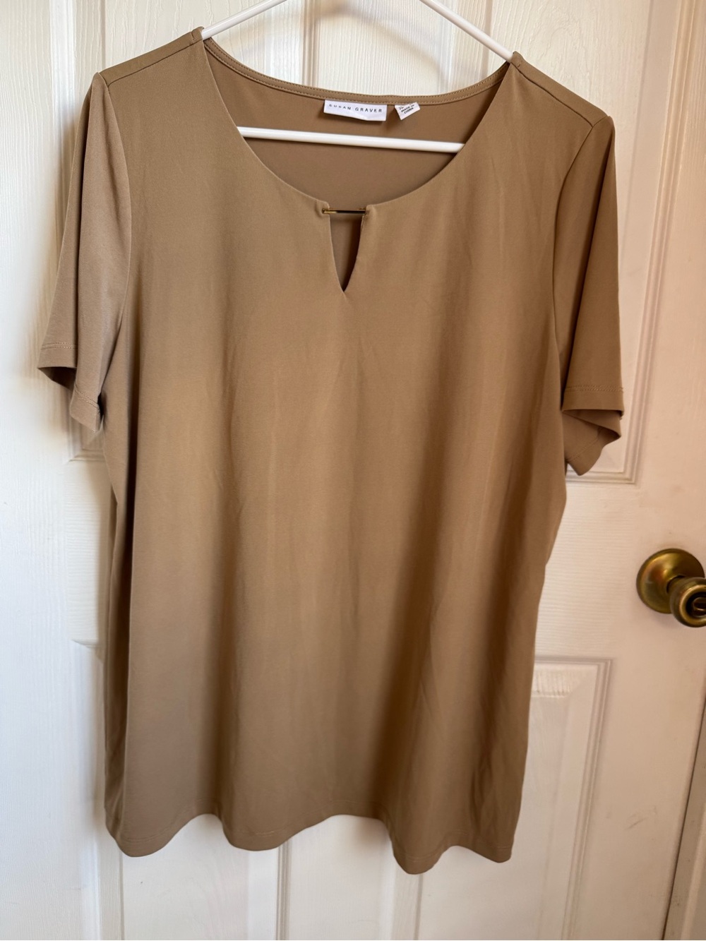 Susan Graver Tan Short Sleeve Tunic Top